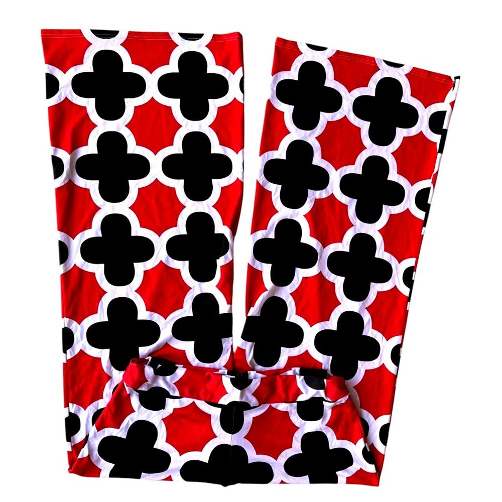 Polly Wolly Doodle Pants XL Red Black White Wide Legs Elastic Stretch Hi… - Picture 9 of 12